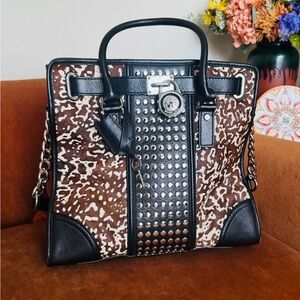Michael Kors Black and Brown Studded Satchel